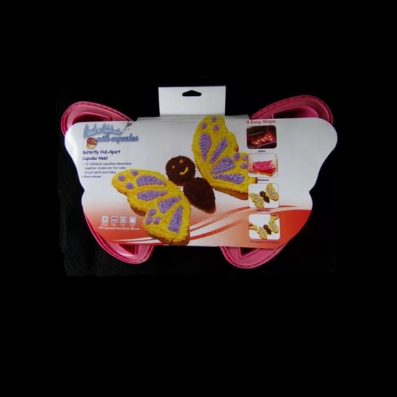 Create and Celebrate pink Butterfly Pull-Apart Cupcake Silicone Baking Pan.NWT - Picture 2 of 3